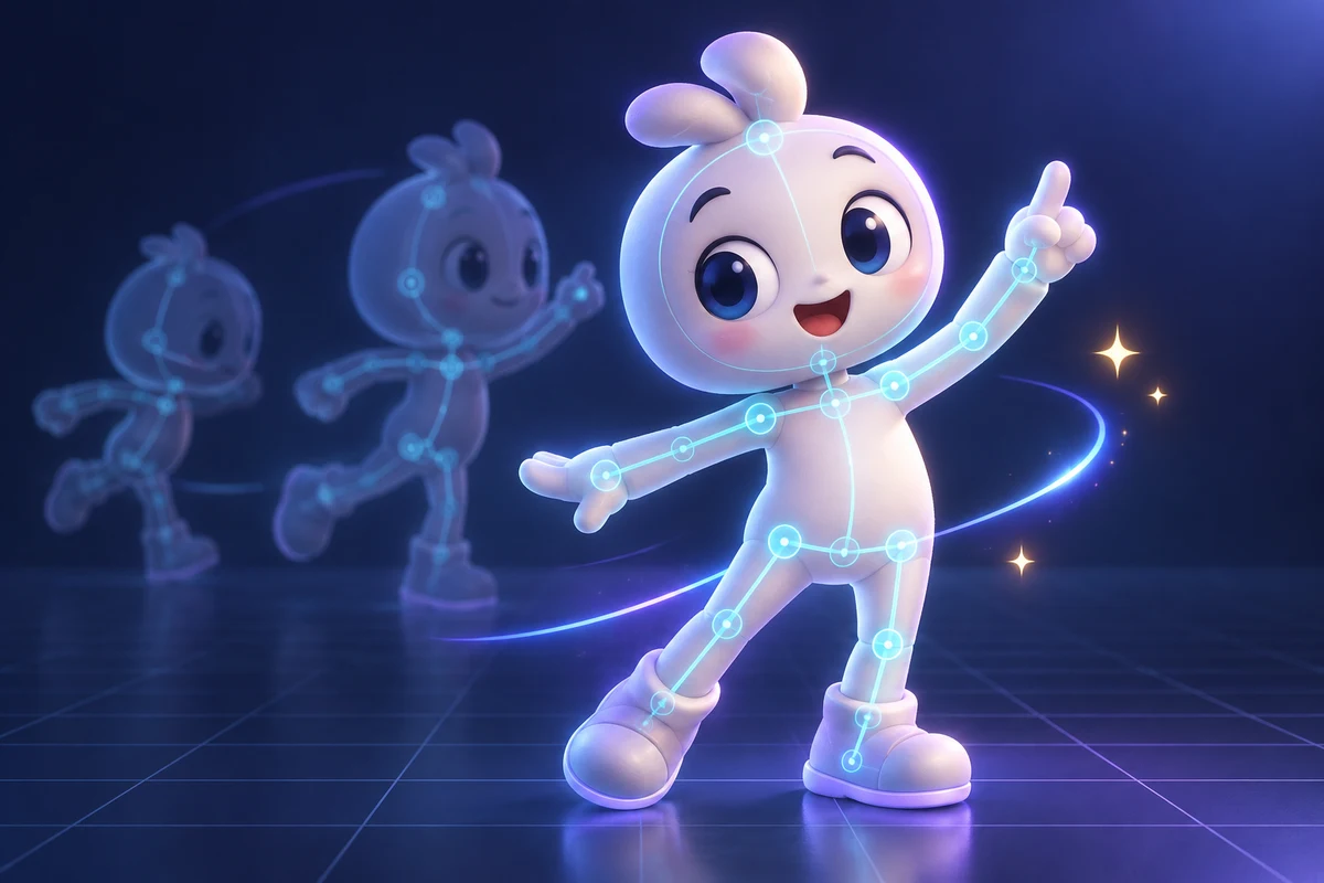 A humanoid 3D model with an animation skeleton overlay