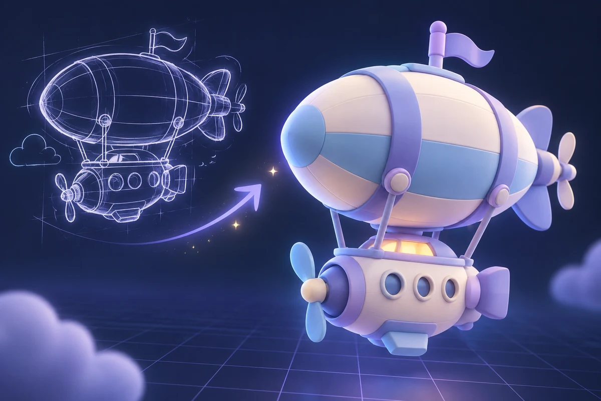 A 2D concept sketch translated into a rough 3D blockout